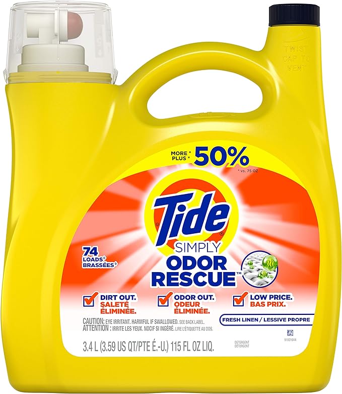 Tide Simply Odor Rescue Liquid Laundry Detergent, Fresh Linen, 115 fl oz 74 Loads